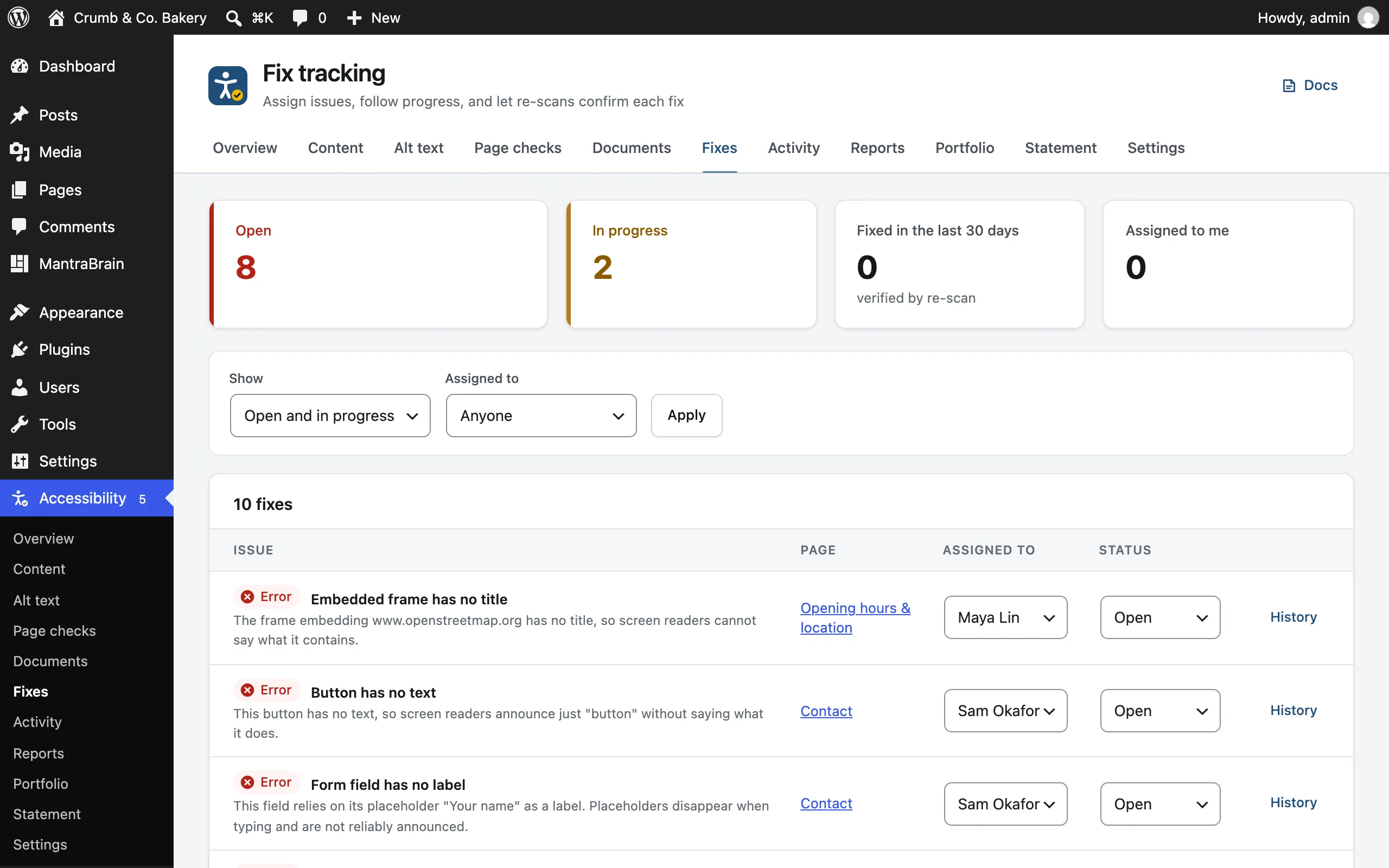 The Fix tracking screen
