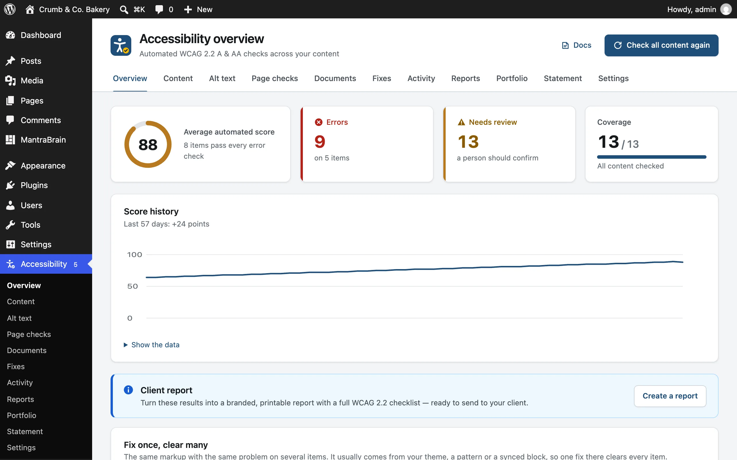 The Overview with the score history chart