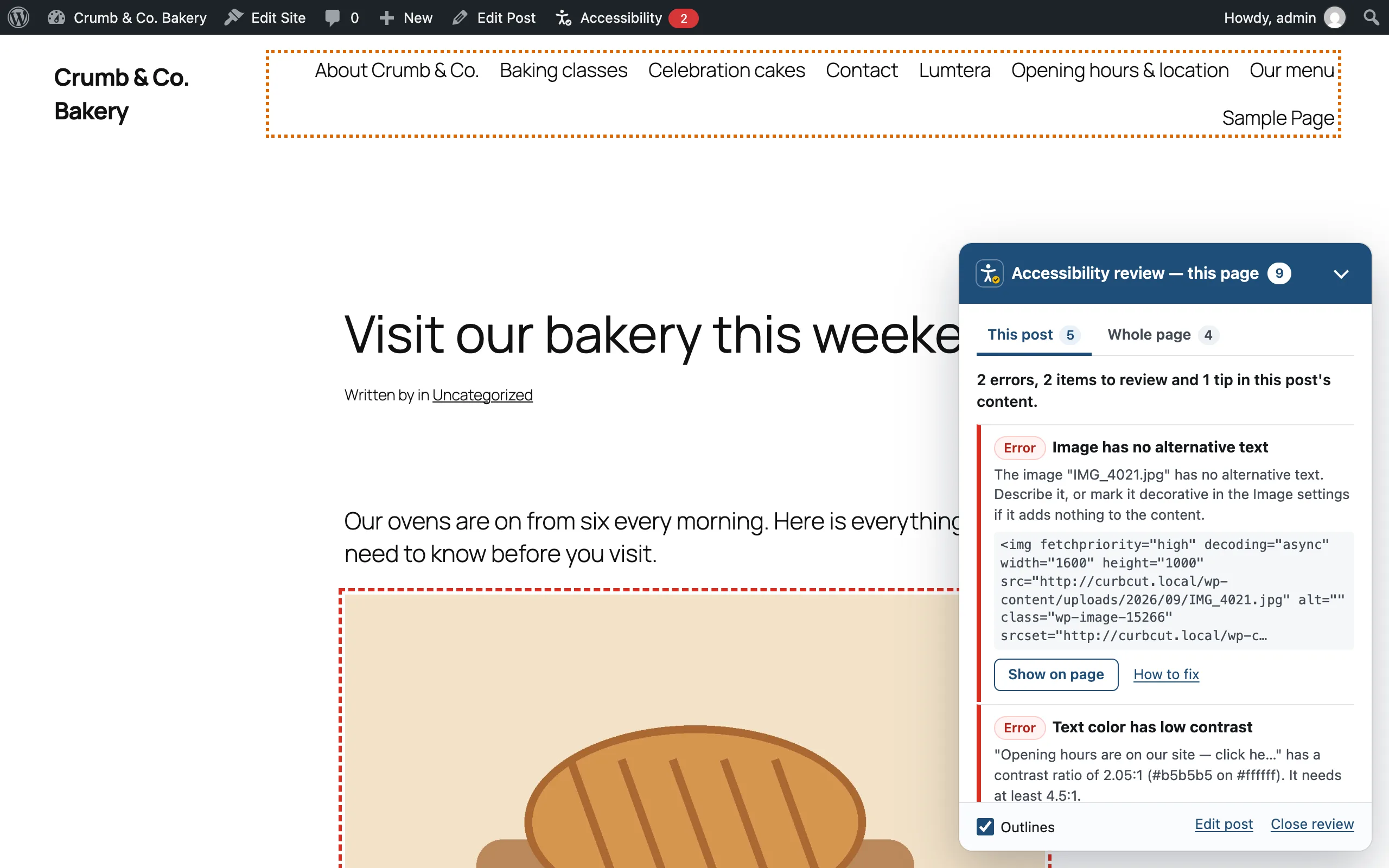 Review mode on a live page