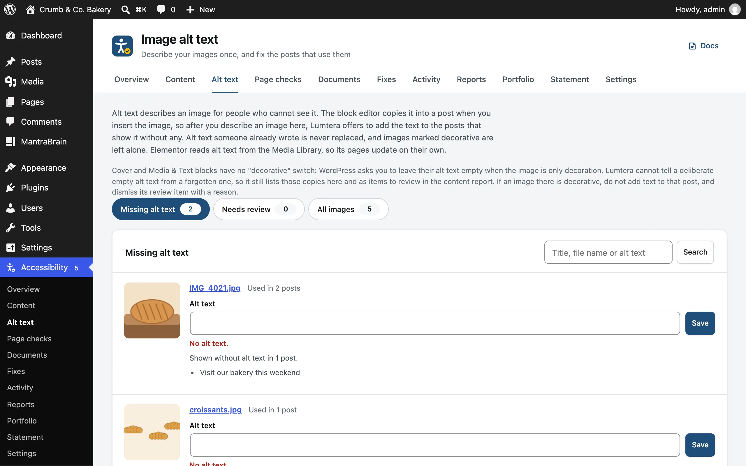 The alt text manager